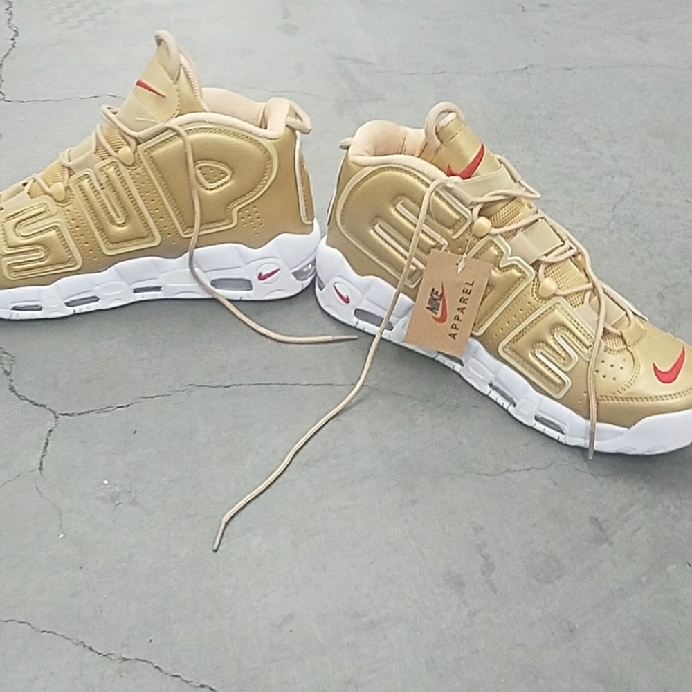 Supreme x Nike Uptempos Gold men's 12